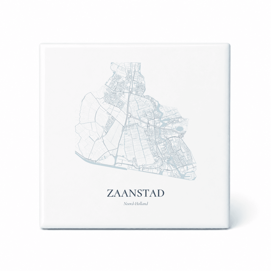 Kaarttegeltje Zaanstad – kaartportret – Delfts blauw