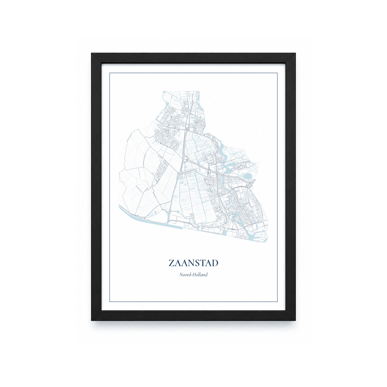 Kaartposter Zaanstad – kaartportret – Delfts blauw