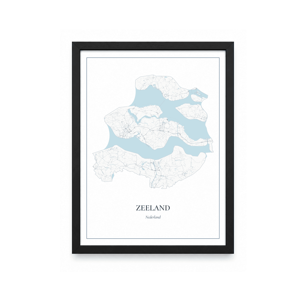 Kaartposter Zeeland – kaartportret – Delfts blauw