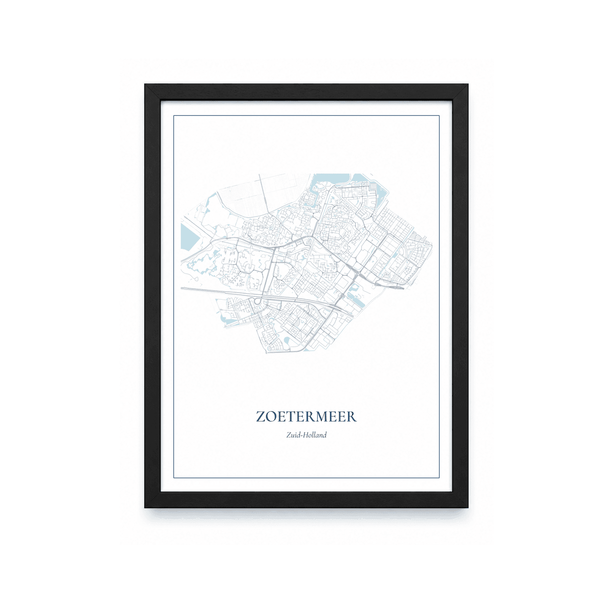 Kaartposter Zoetermeer – kaartportret – Delfts blauw