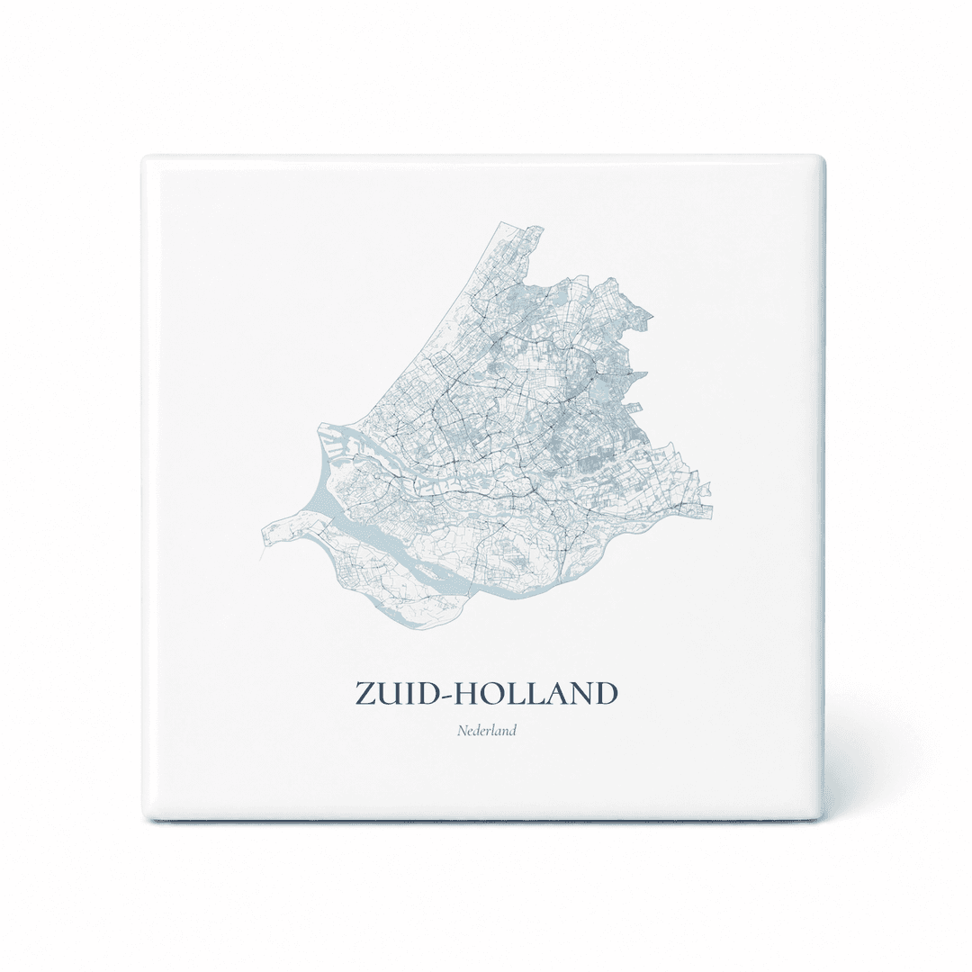 Kaarttegeltje Zuid-Holland – kaartportret – Delfts blauw
