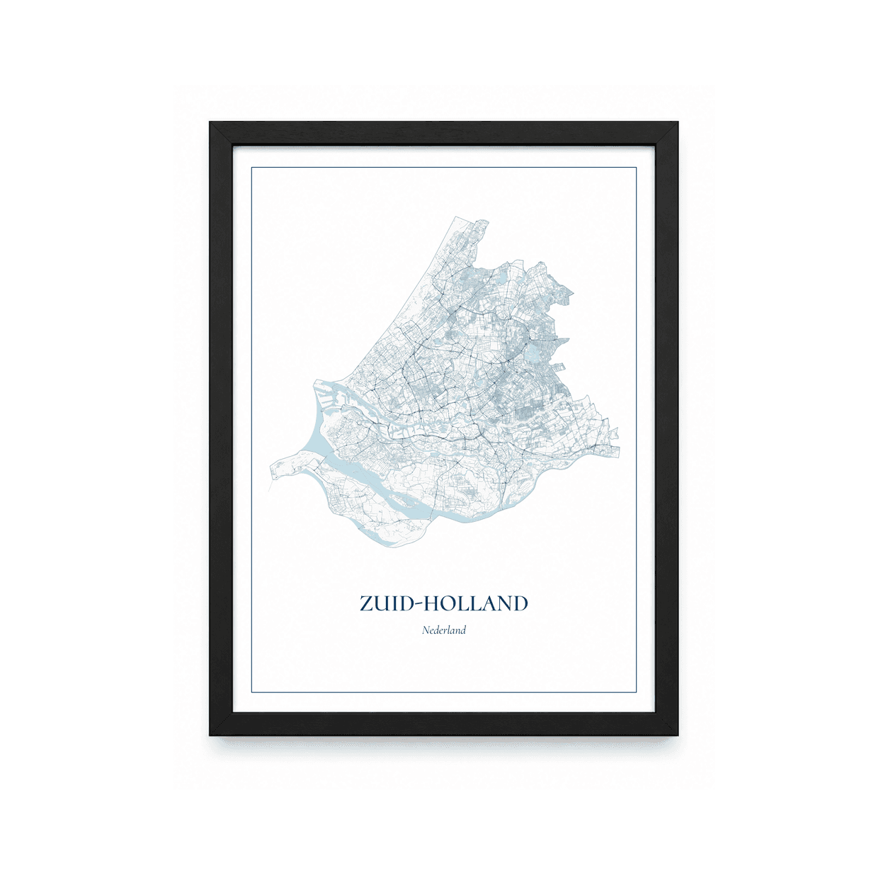 Kaartposter Zuid-Holland – kaartportret – Delfts blauw