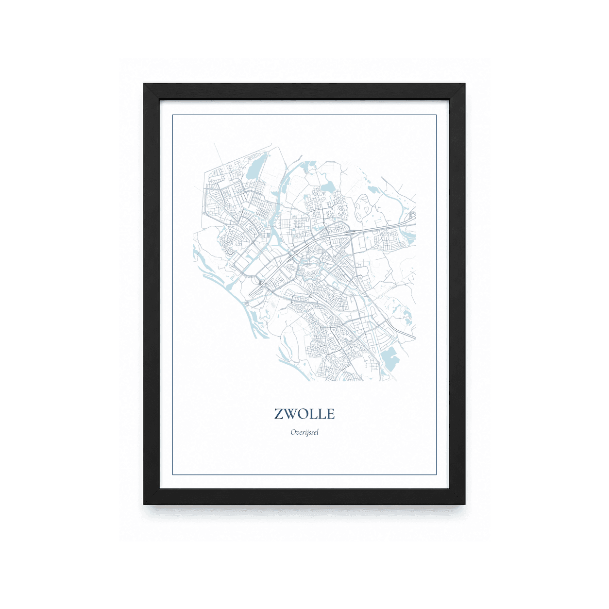 Kaartposter Zwolle – kaartportret – Delfts blauw