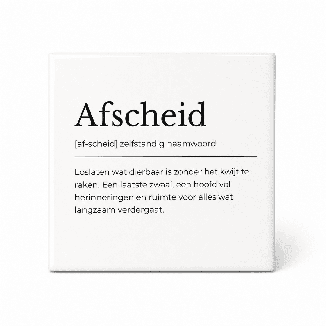 Afscheid woordenboektegeltje op keramiek