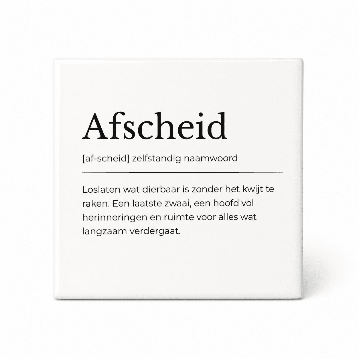 Afscheid woordenboektegeltje op keramiek