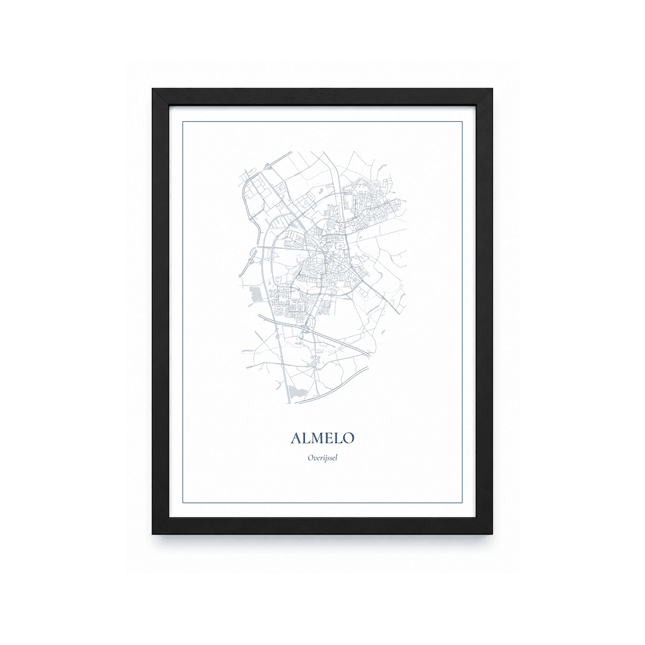 Kaartposter Almelo – kaartportret – Delfts blauw