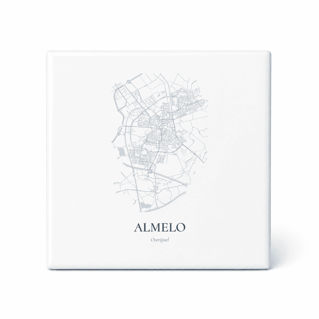 Kaarttegeltje Almelo – kaartportret – Delfts blauw