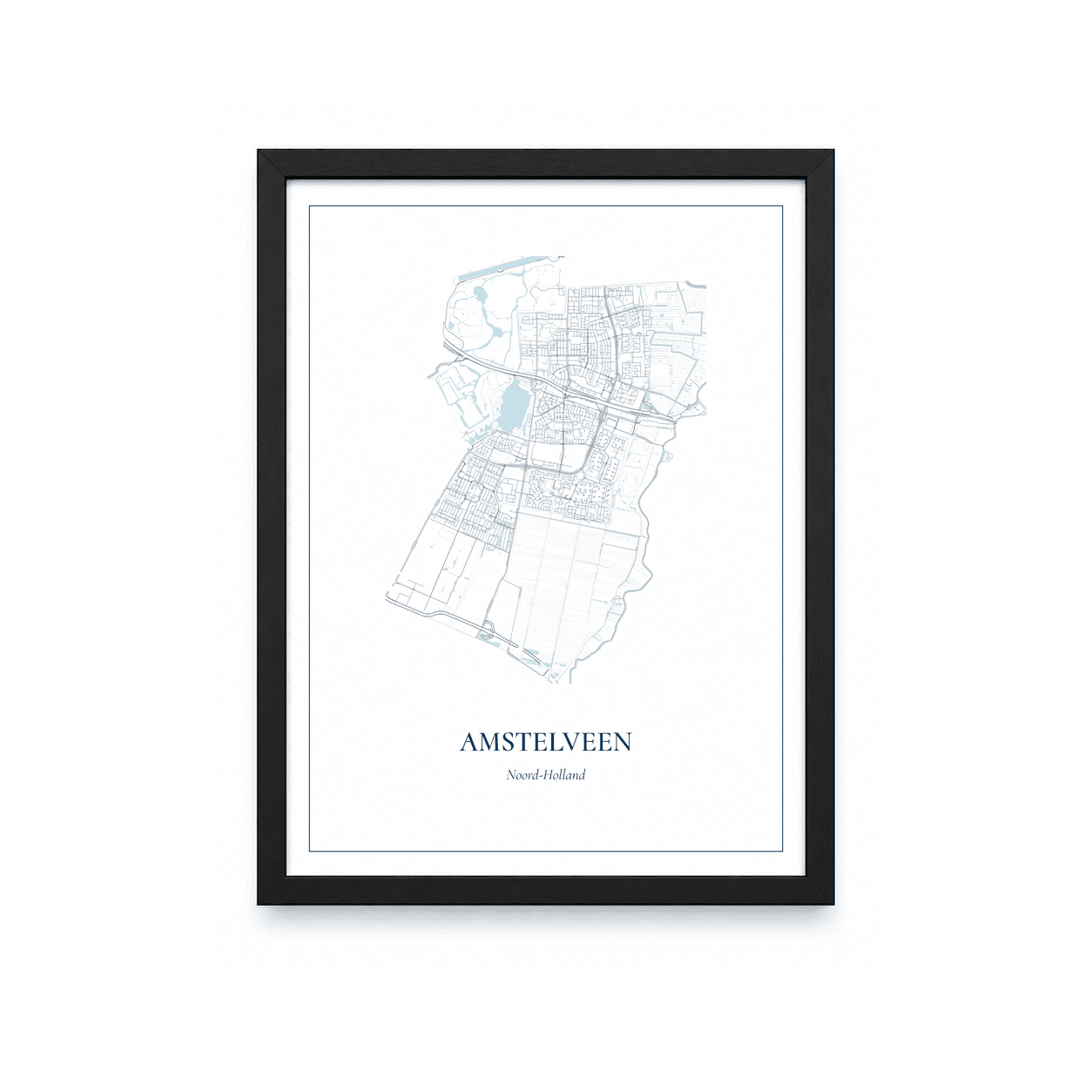 Kaartposter Amstelveen – kaartportret – Delfts blauw