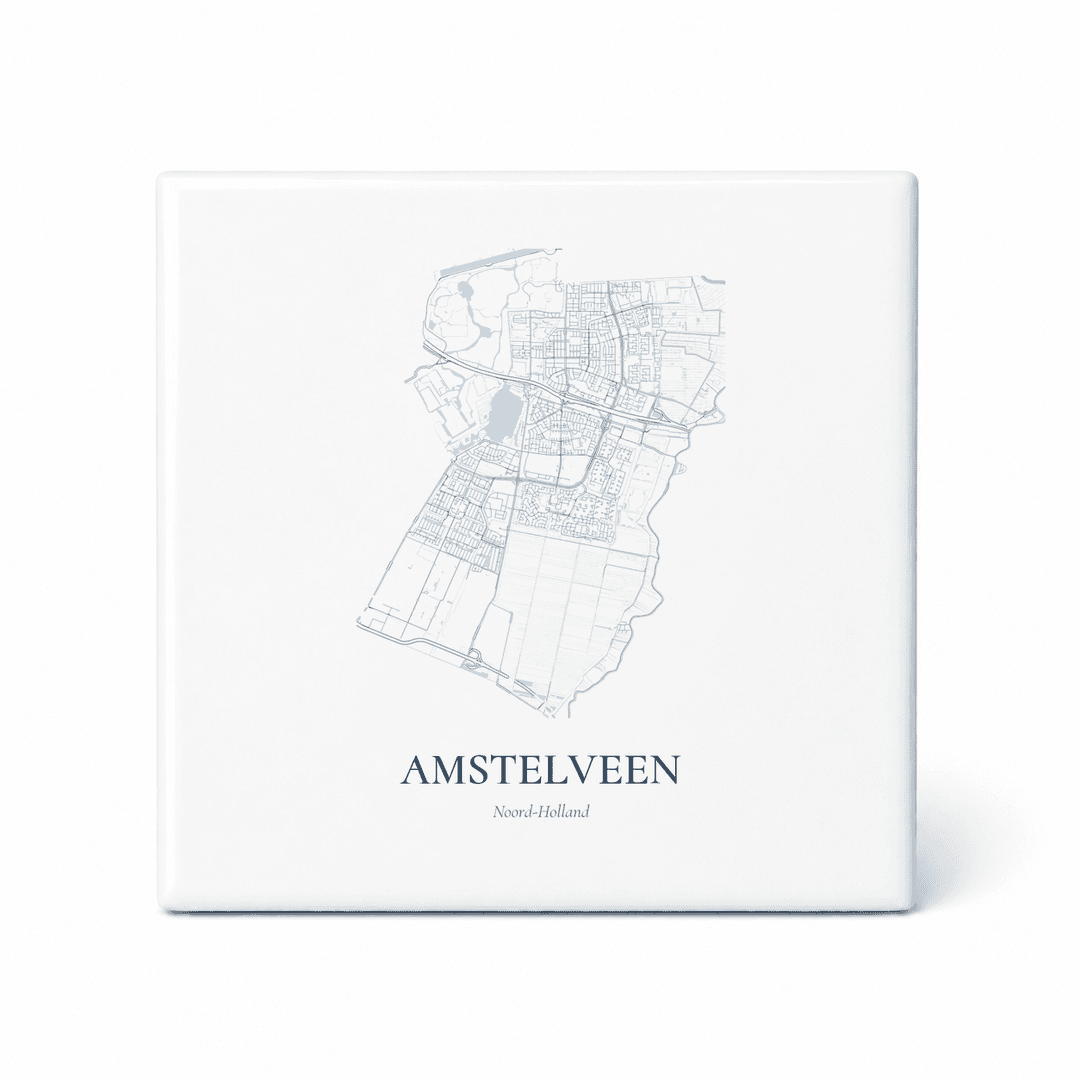 Kaarttegeltje Amstelveen – kaartportret – Delfts blauw