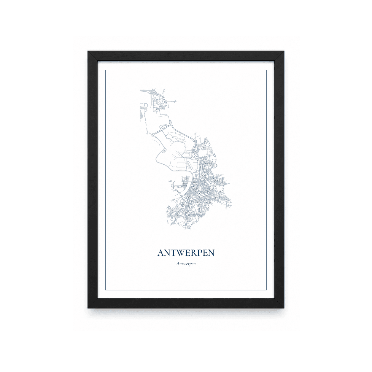 Kaartposter Antwerpen – kaartportret – Delfts blauw