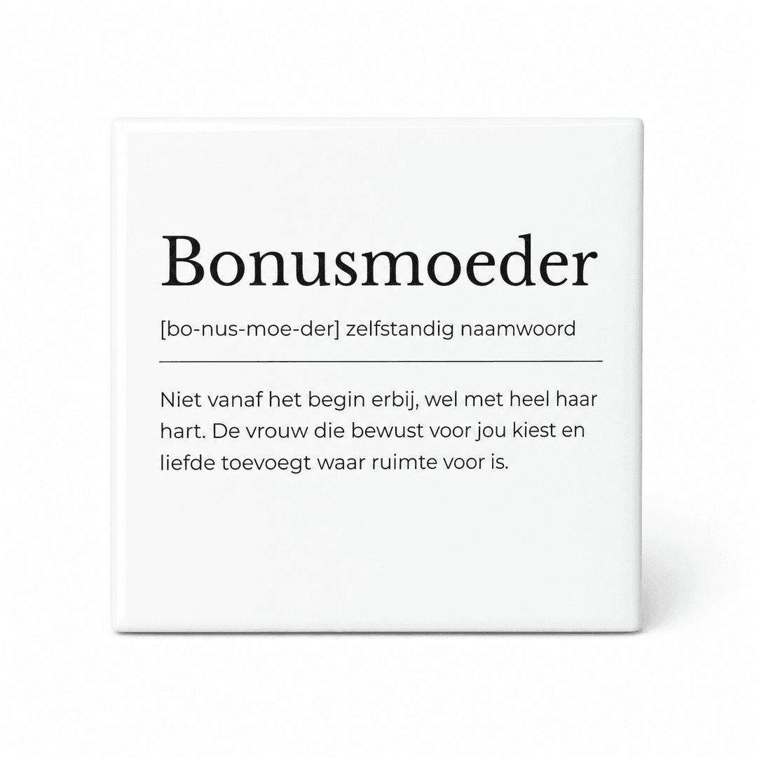 Bonusmoeder woordenboektegeltje op keramiek