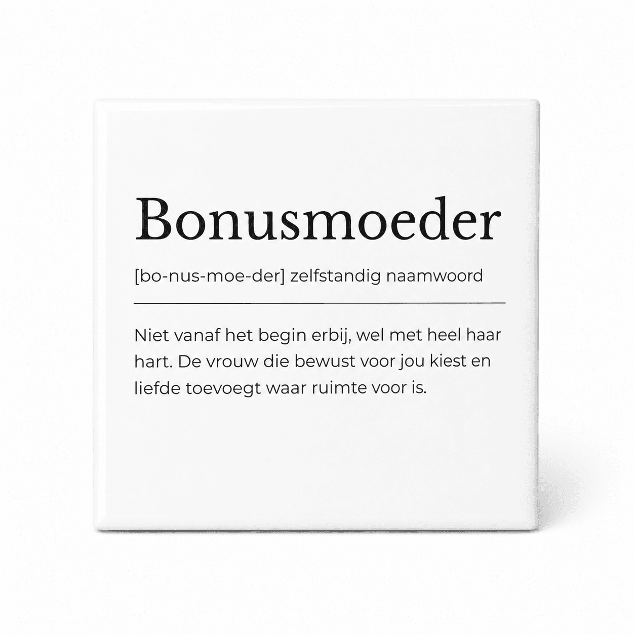 Bonusmoeder woordenboektegeltje op keramiek