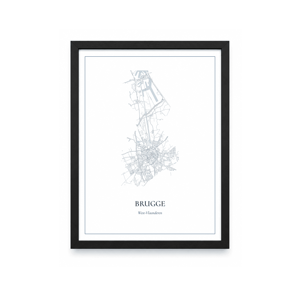 Kaartposter Brugge – kaartportret – Delfts blauw