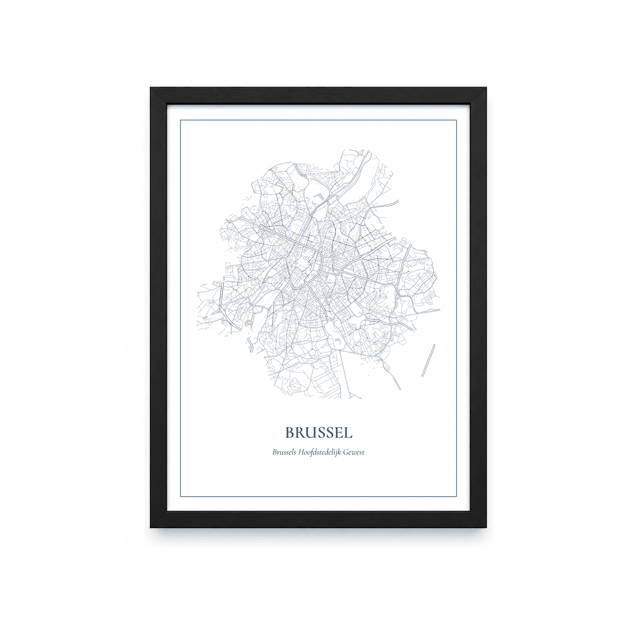 Kaartposter Brussel – kaartportret – Delfts blauw