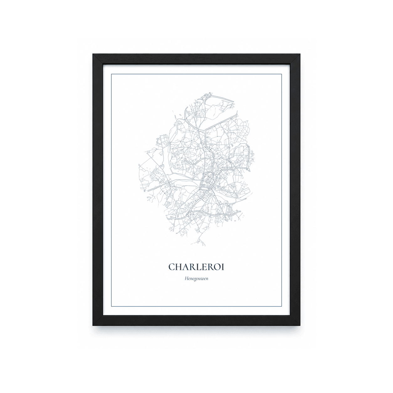 Kaartposter Charleroi – kaartportret – Delfts blauw