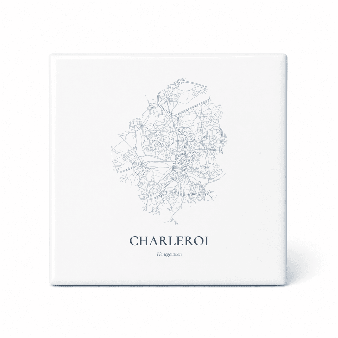 Kaarttegeltje Charleroi – kaartportret – Delfts blauw
