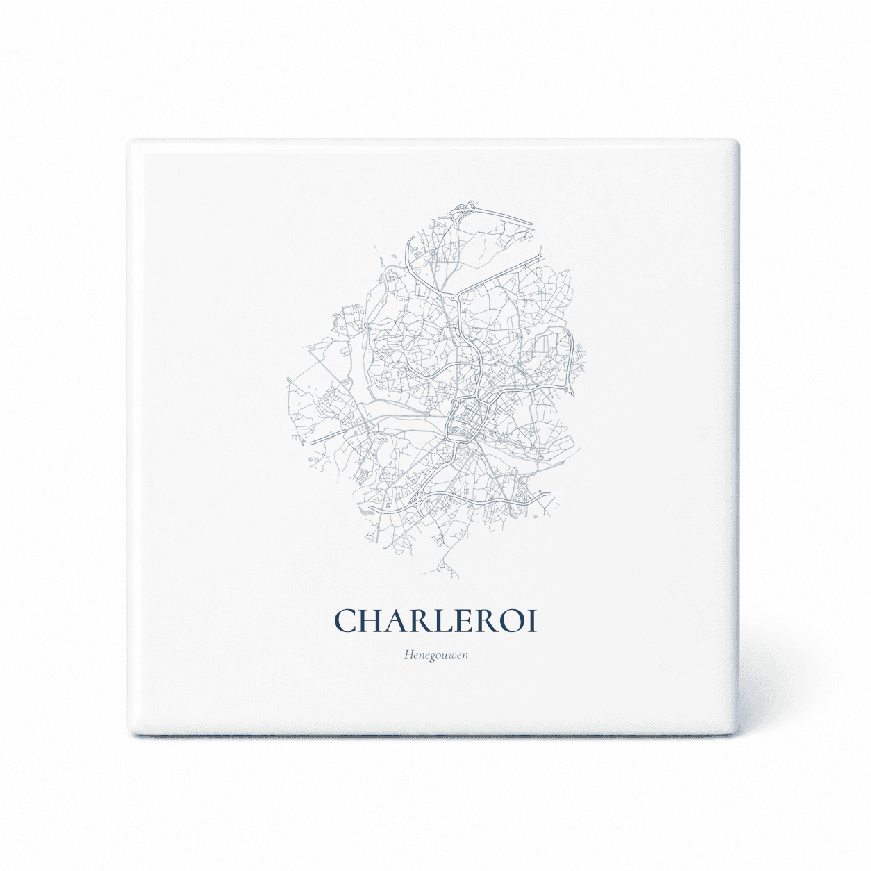 Kaarttegeltje Charleroi – kaartportret – Delfts blauw