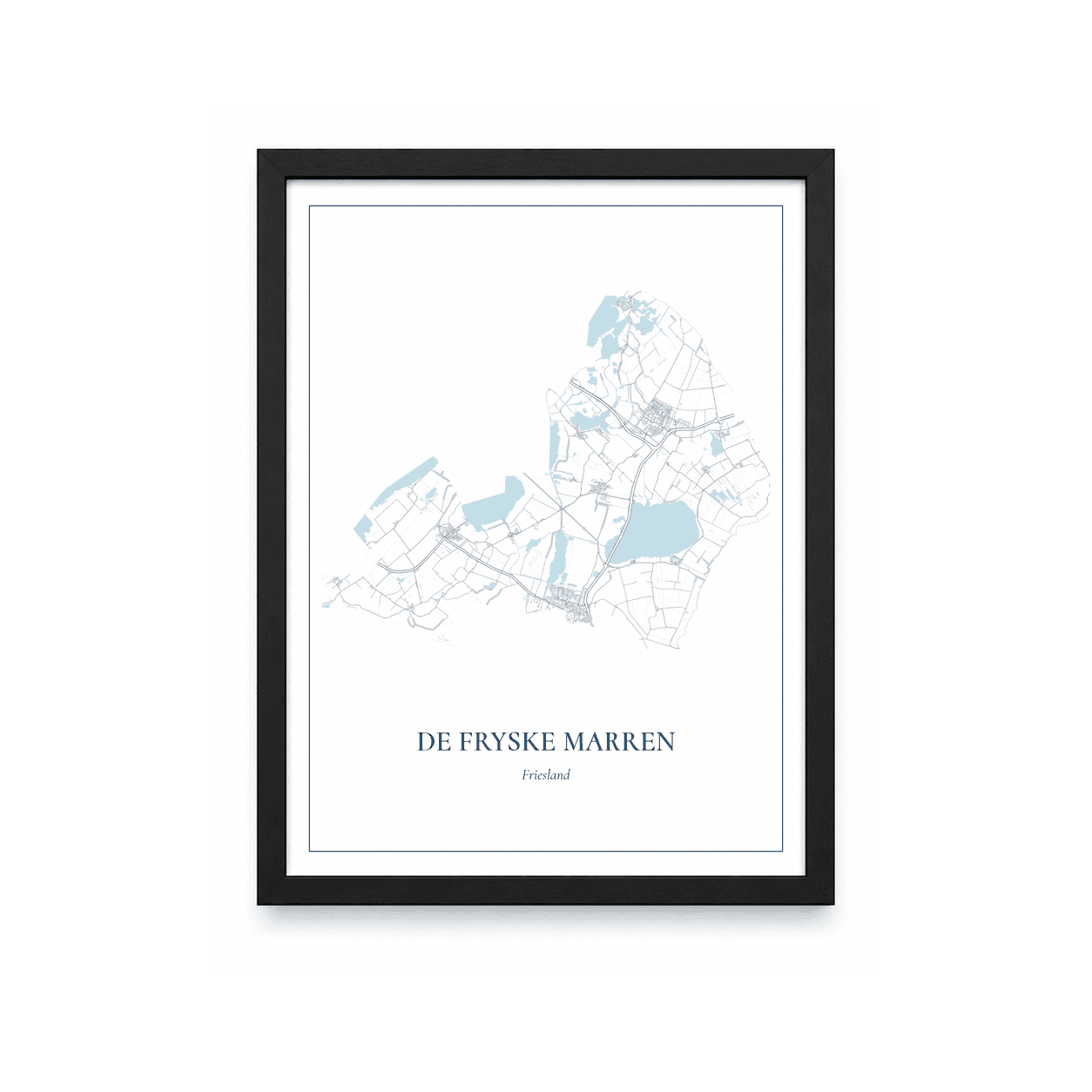 Kaartposter De Fryske Marren – kaartportret – Delfts blauw