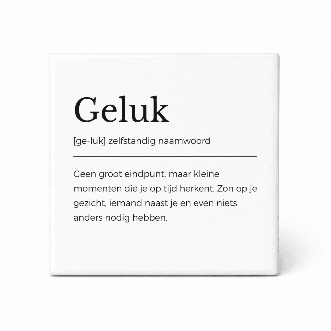 Geluk woordenboektegeltje op keramiek