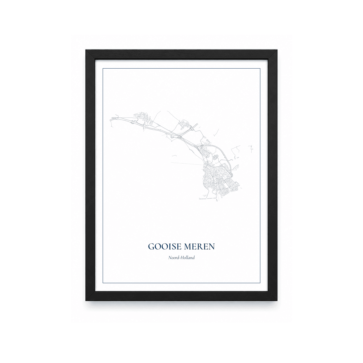 Kaartposter Gooise Meren – kaartportret – Delfts blauw