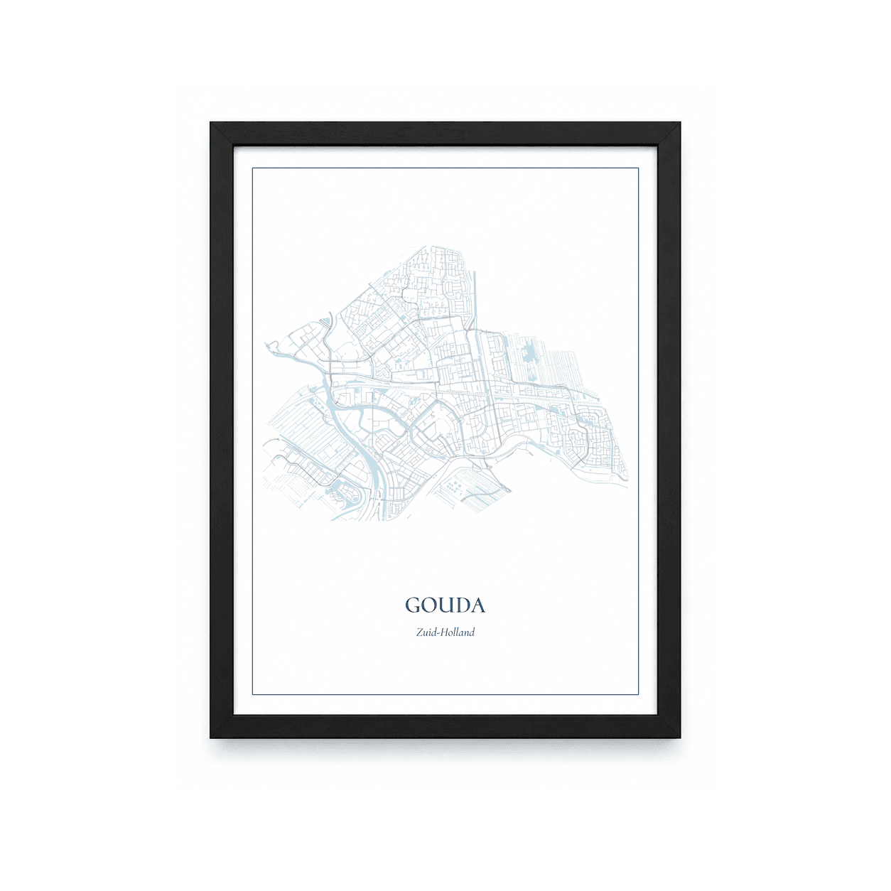 Kaartposter Gouda – kaartportret – Delfts blauw
