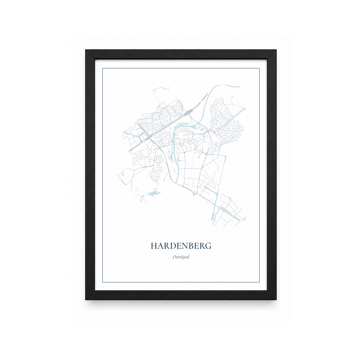 Kaartposter Hardenberg – kaartportret – Delfts blauw