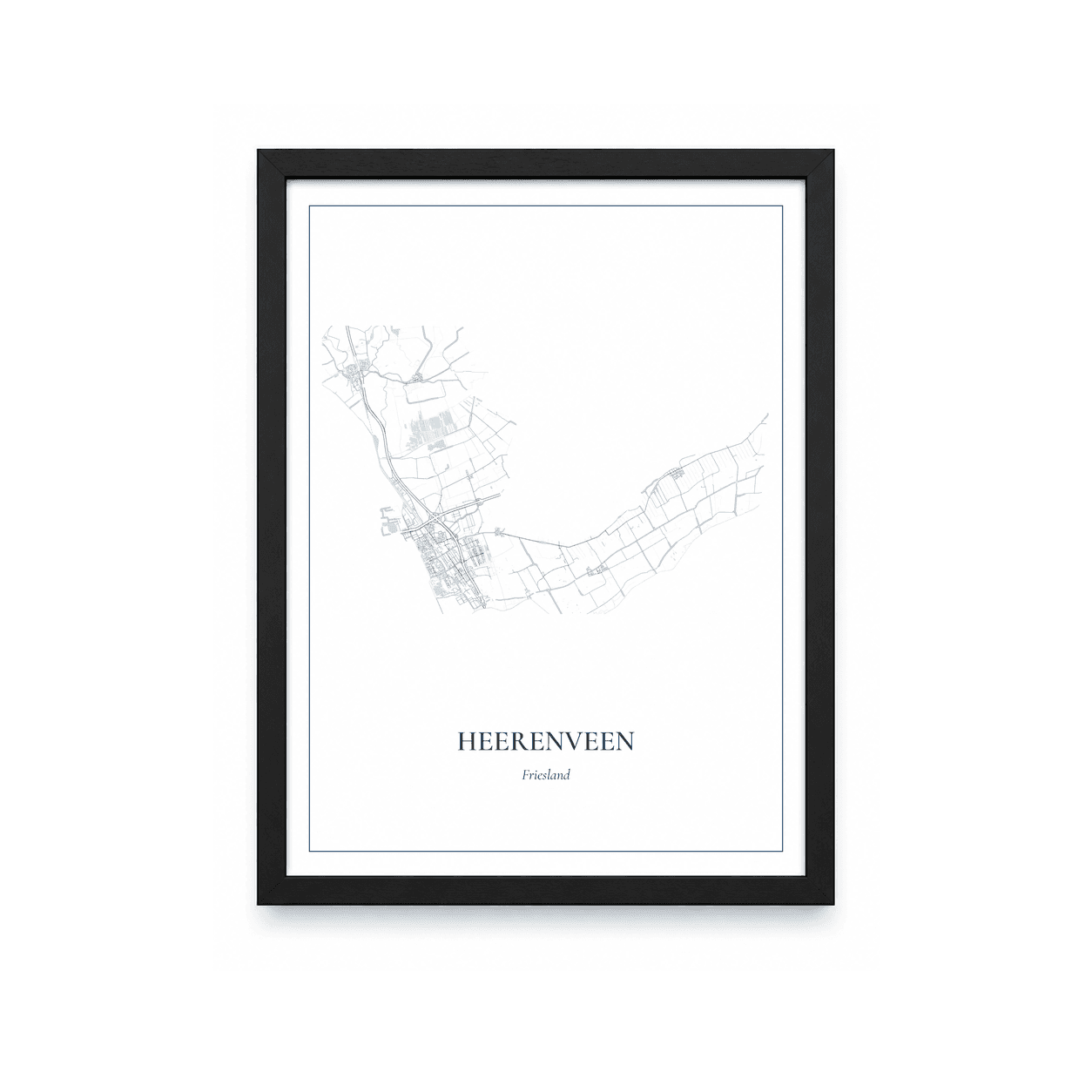Kaartposter Heerenveen – kaartportret – Delfts blauw