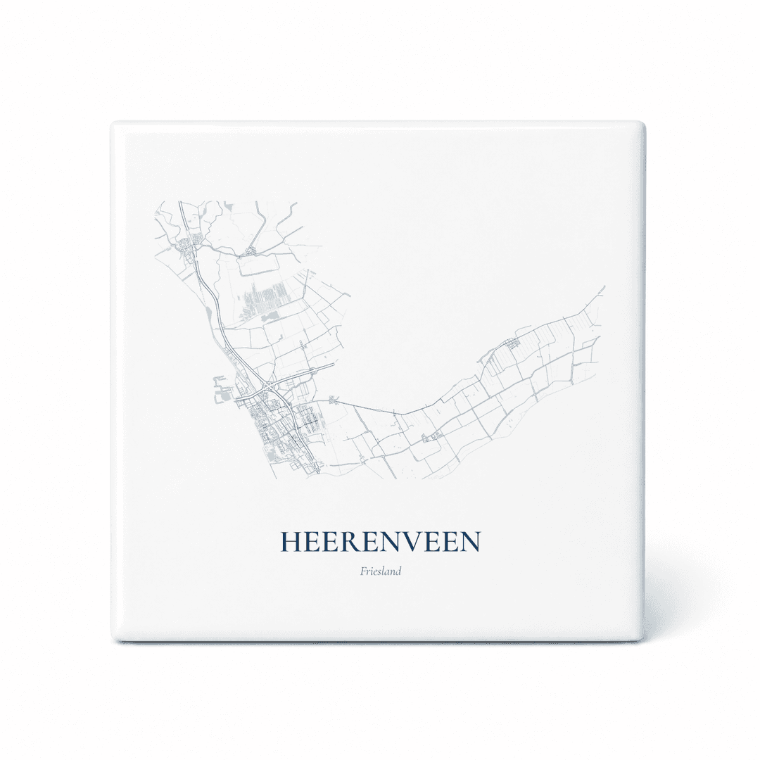 Kaarttegeltje Heerenveen – kaartportret – Delfts blauw