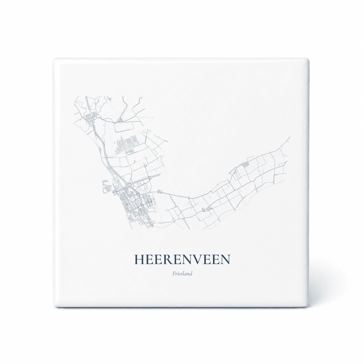 Kaarttegeltje Heerenveen – kaartportret – Delfts blauw