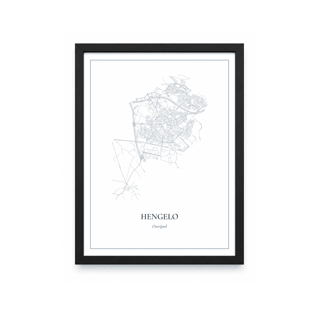 Kaartposter Hengelo – kaartportret – Delfts blauw