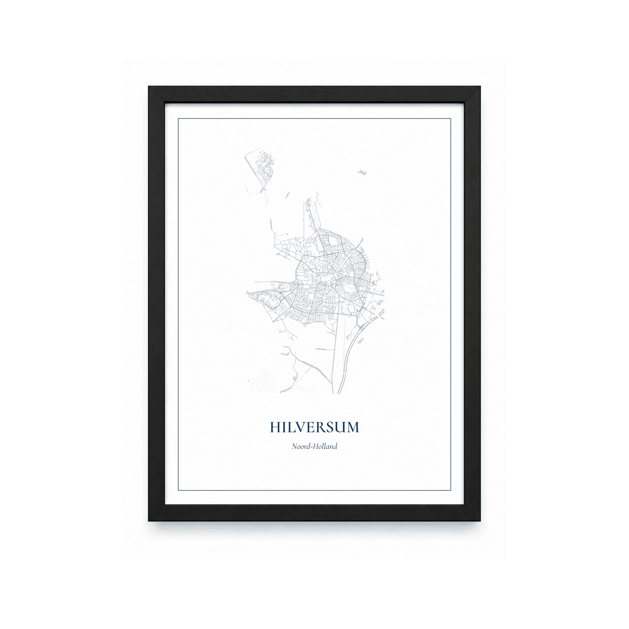 Kaartposter Hilversum – kaartportret – Delfts blauw
