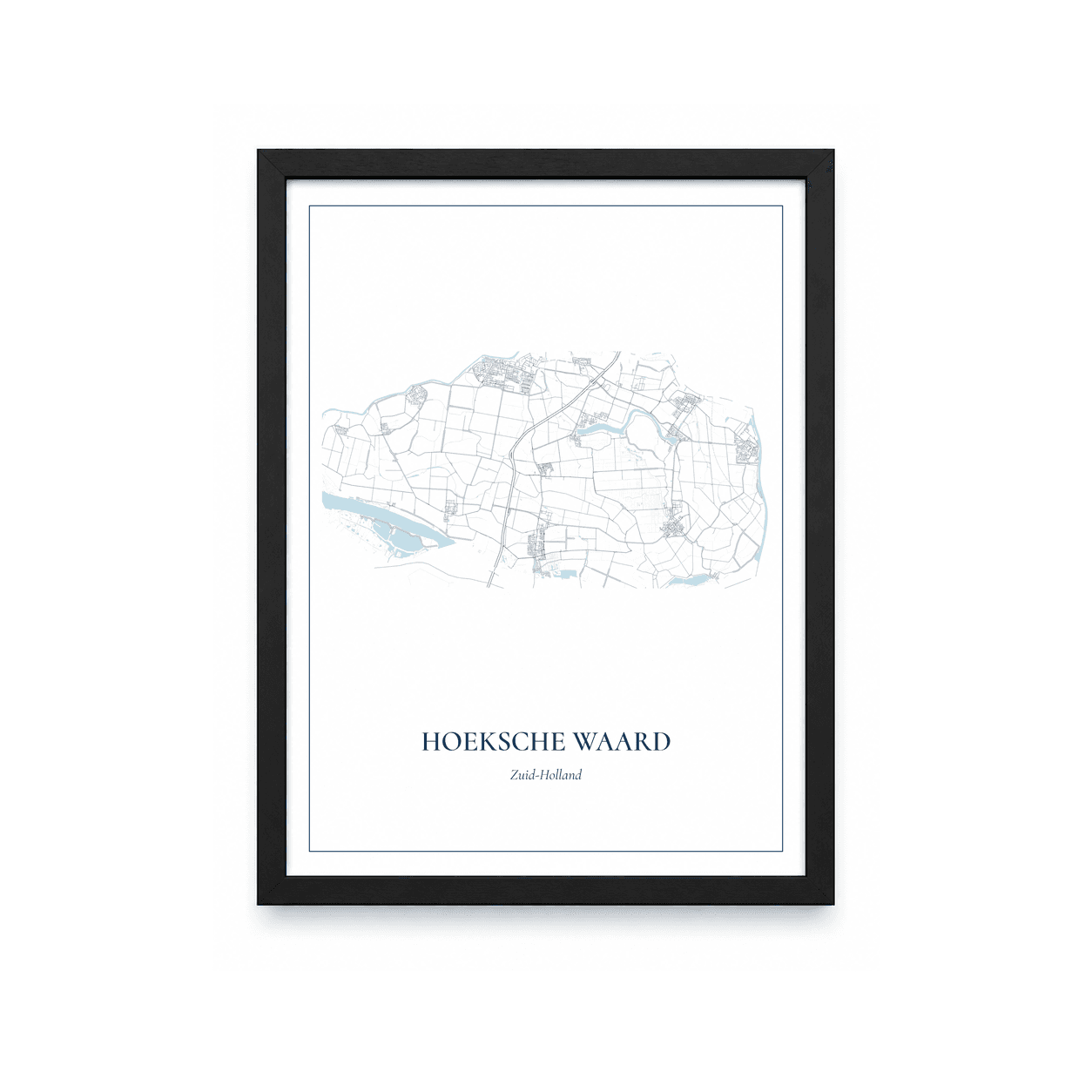 Kaartposter Hoeksche Waard – kaartportret – Delfts blauw