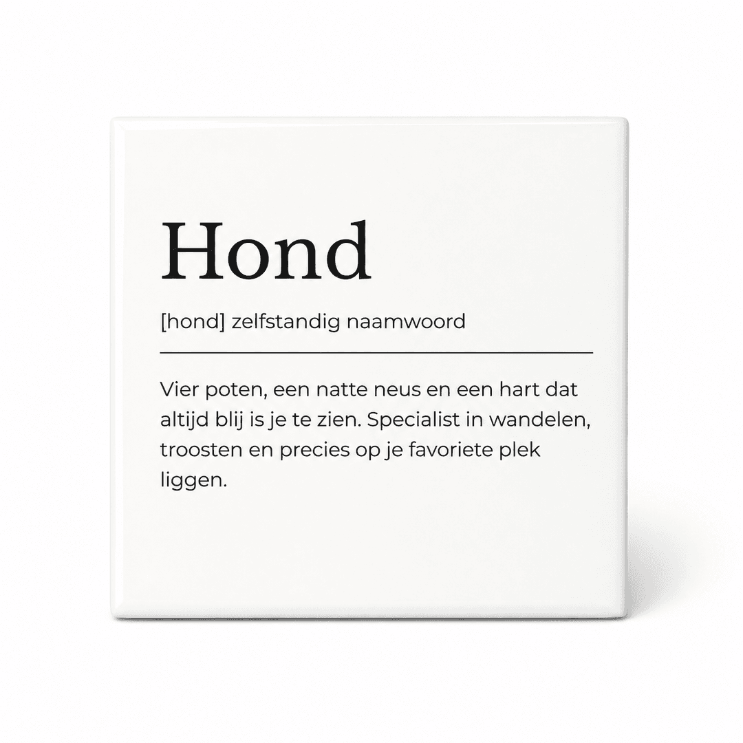 Hond woordenboektegeltje op keramiek