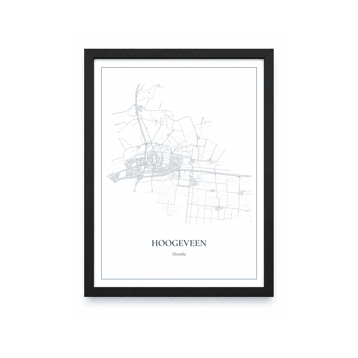 Kaartposter Hoogeveen – kaartportret – Delfts blauw