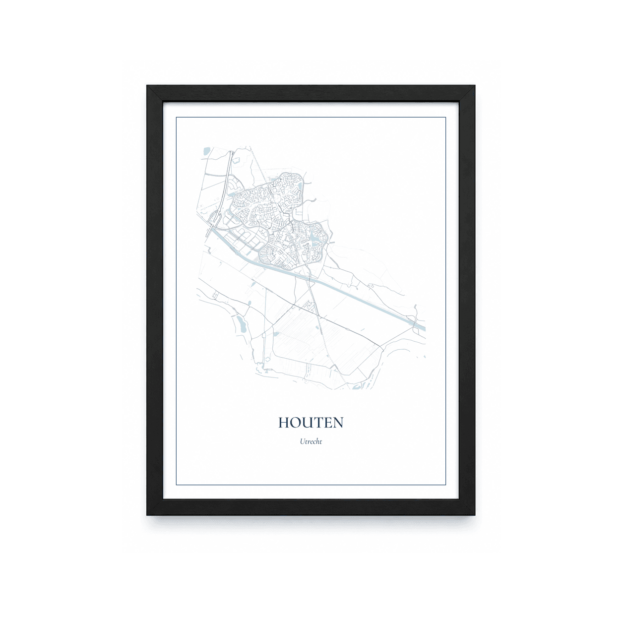 Kaartposter Houten – kaartportret – Delfts blauw