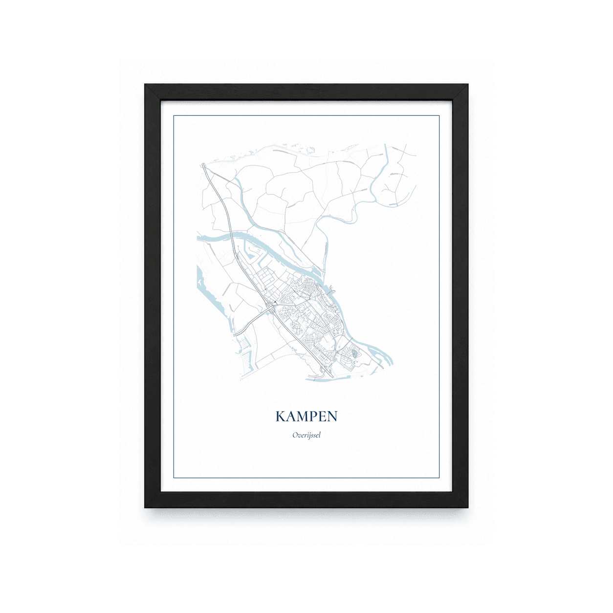 Kaartposter Kampen – kaartportret – Delfts blauw