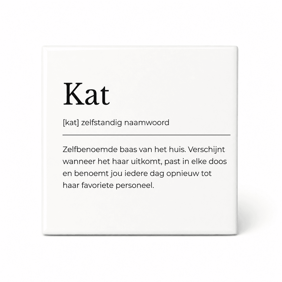 Kat woordenboektegeltje op keramiek