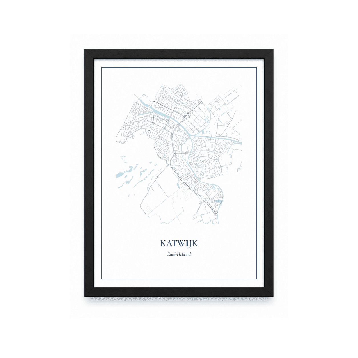 Kaartposter Katwijk – kaartportret – Delfts blauw
