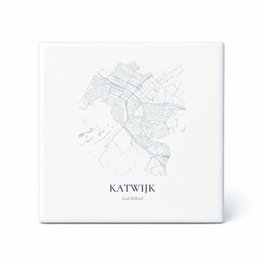 Kaarttegeltje Katwijk – kaartportret – Delfts blauw