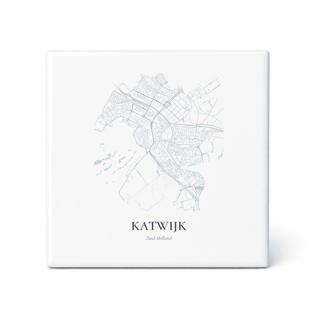Kaarttegeltje Katwijk – kaartportret – Delfts blauw