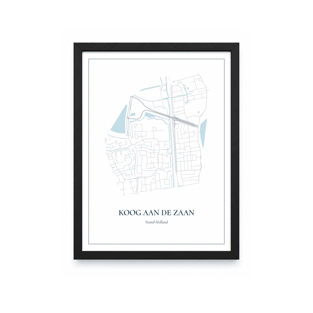 Kaartposter Koog aan de Zaan – kaartportret – Delfts blauw