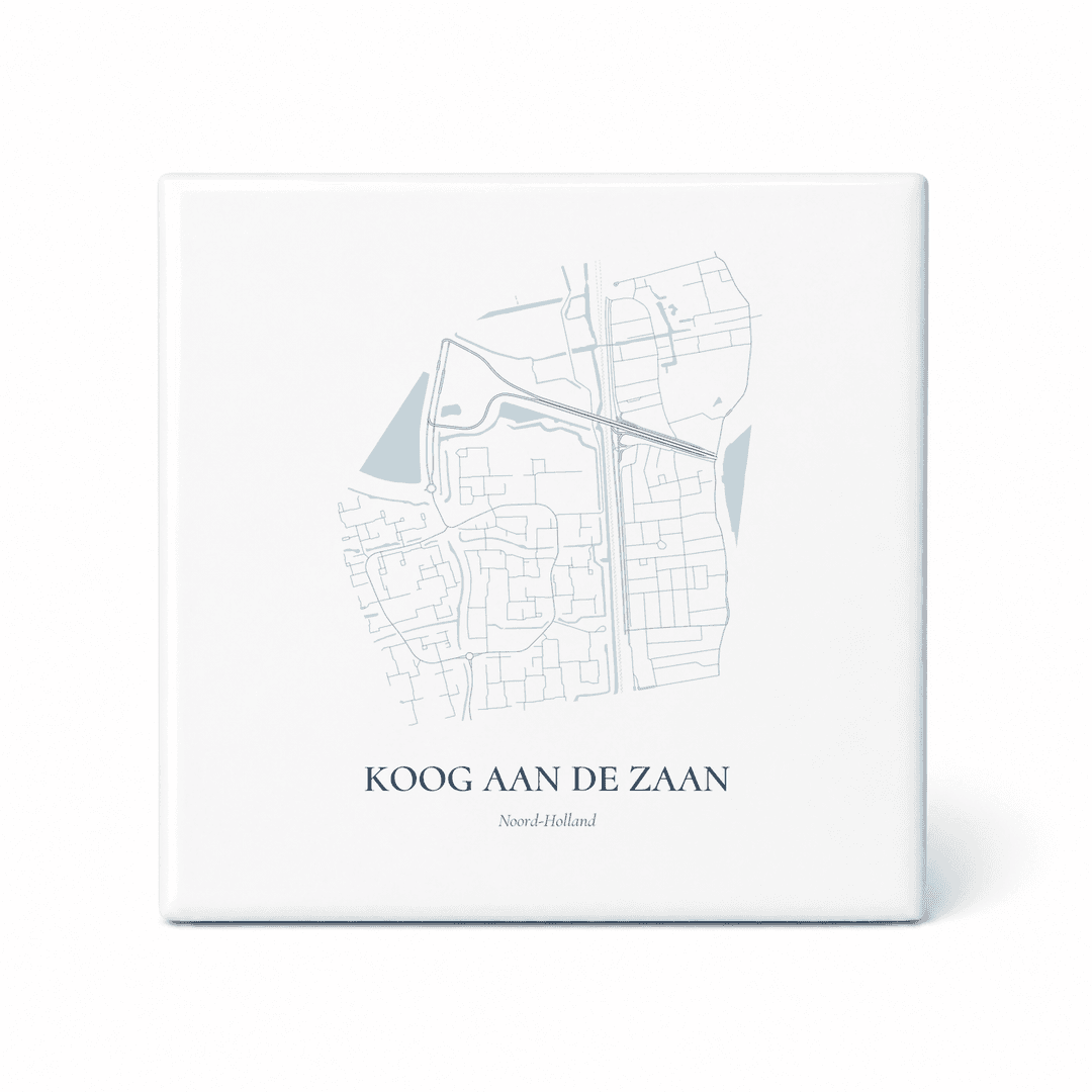 Kaarttegeltje Koog aan de Zaan – kaartportret – Delfts blauw
