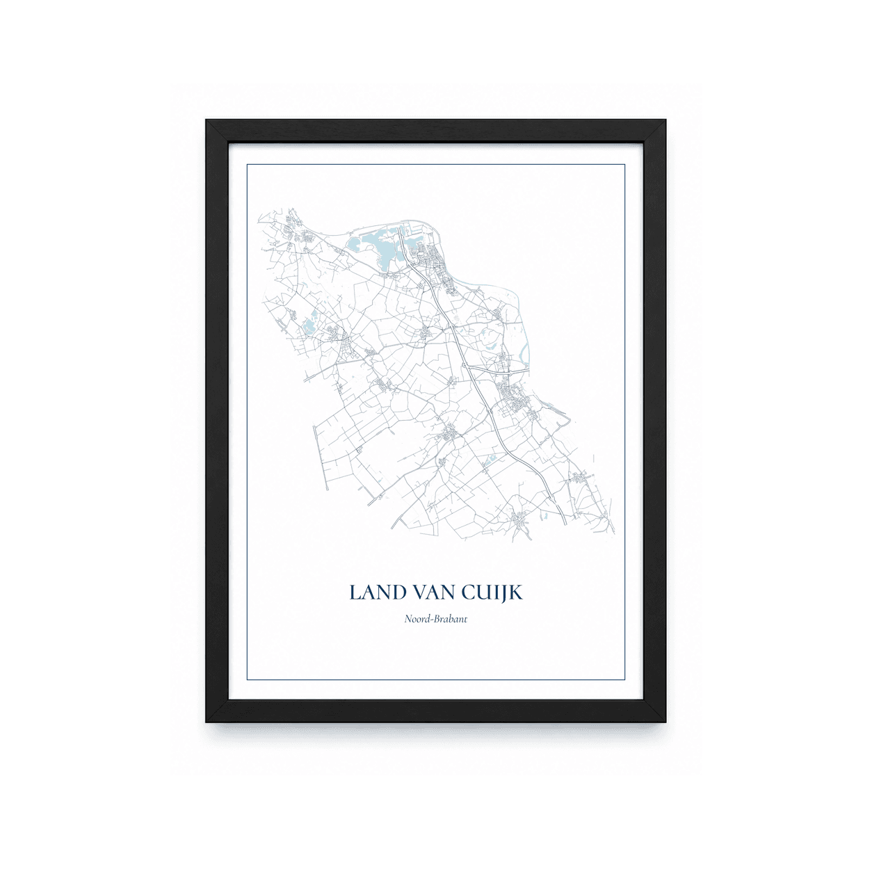 Kaartposter Land Van Cuijk – kaartportret – Delfts blauw