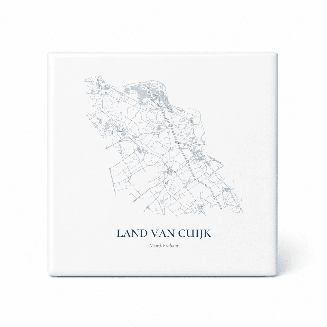 Kaarttegeltje Land Van Cuijk – kaartportret – Delfts blauw