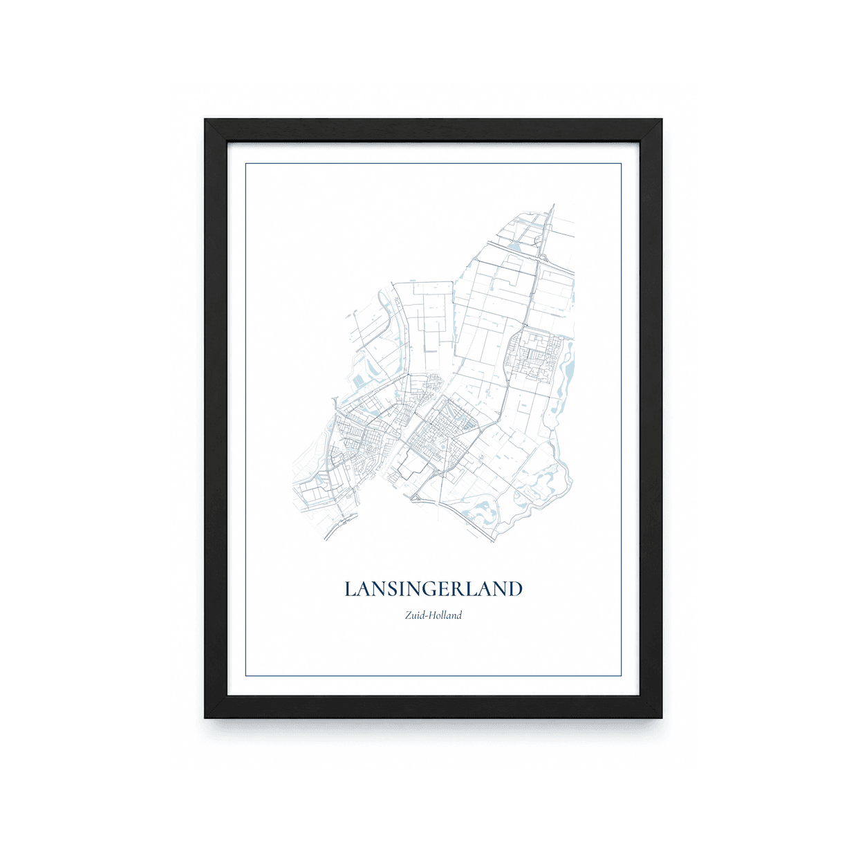 Kaartposter Lansingerland – kaartportret – Delfts blauw