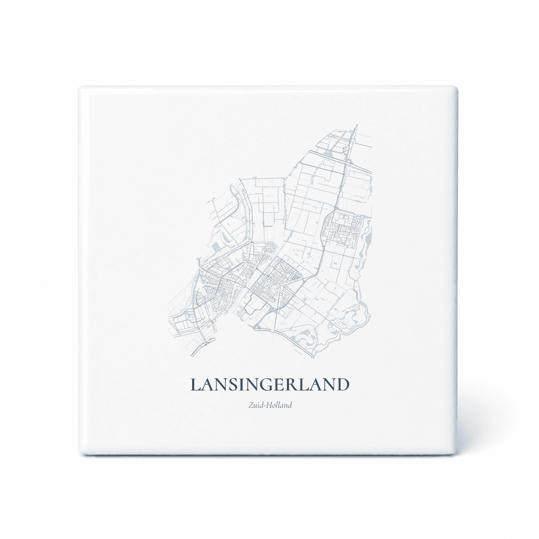 Kaarttegeltje Lansingerland – kaartportret – Delfts blauw