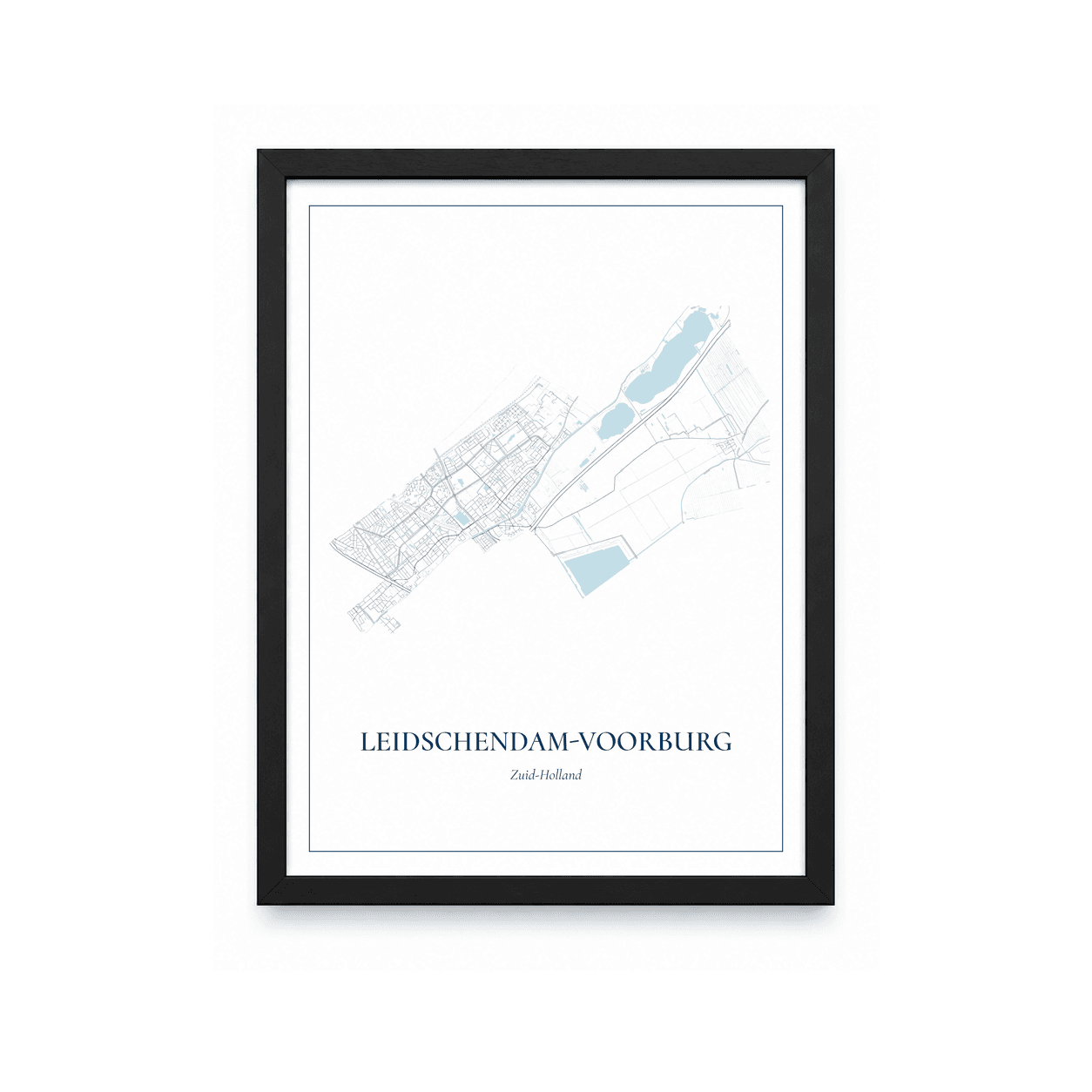 Kaartposter Leidschendam-Voorburg – kaartportret – Delfts blauw