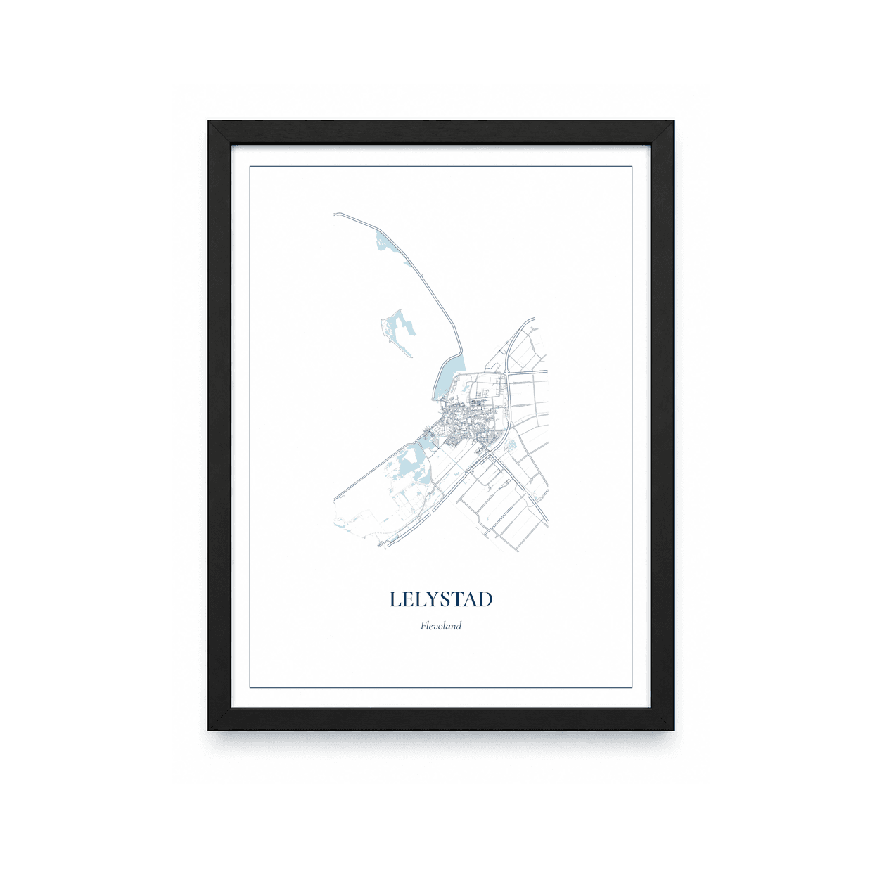Kaartposter Lelystad – kaartportret – Delfts blauw