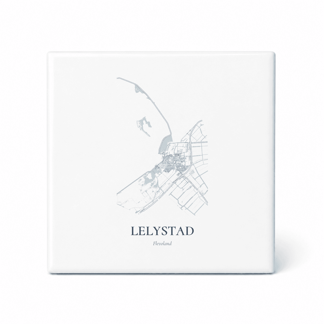 Kaarttegeltje Lelystad – kaartportret – Delfts blauw