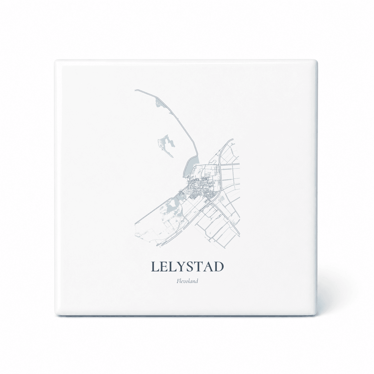Kaarttegeltje Lelystad – kaartportret – Delfts blauw